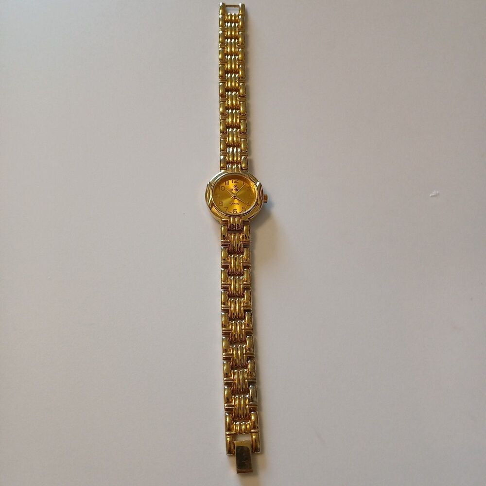 Vtg Benzer Gold Tone Stainless Steel Round Dial Analog Elegant Quartz Watch